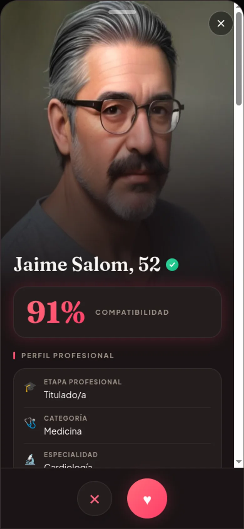 Pantalla de perfil de Clindr con las preguntas de compatibilidad